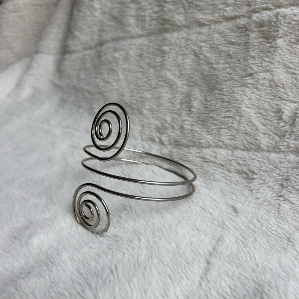 Silver Spiral Arm Cuff Bracelet Upper Armband Adjustable Statement Festival - Picture 2 of 6